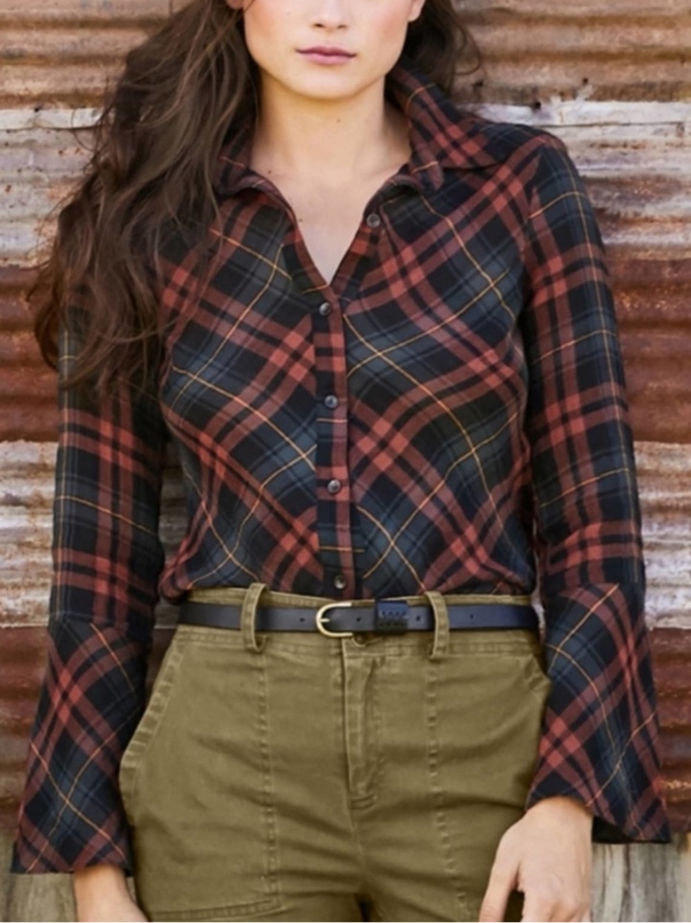 Peruvian Connection Highlands Plaid Gauzy Top